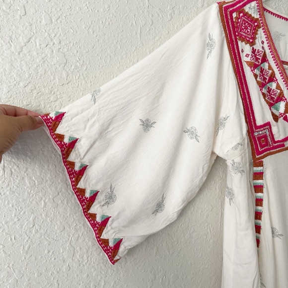 Free People Tulum 3/4 Bell Sleeve Embroidered Boho Tunic Mini Dress S - Picture 5 of 14